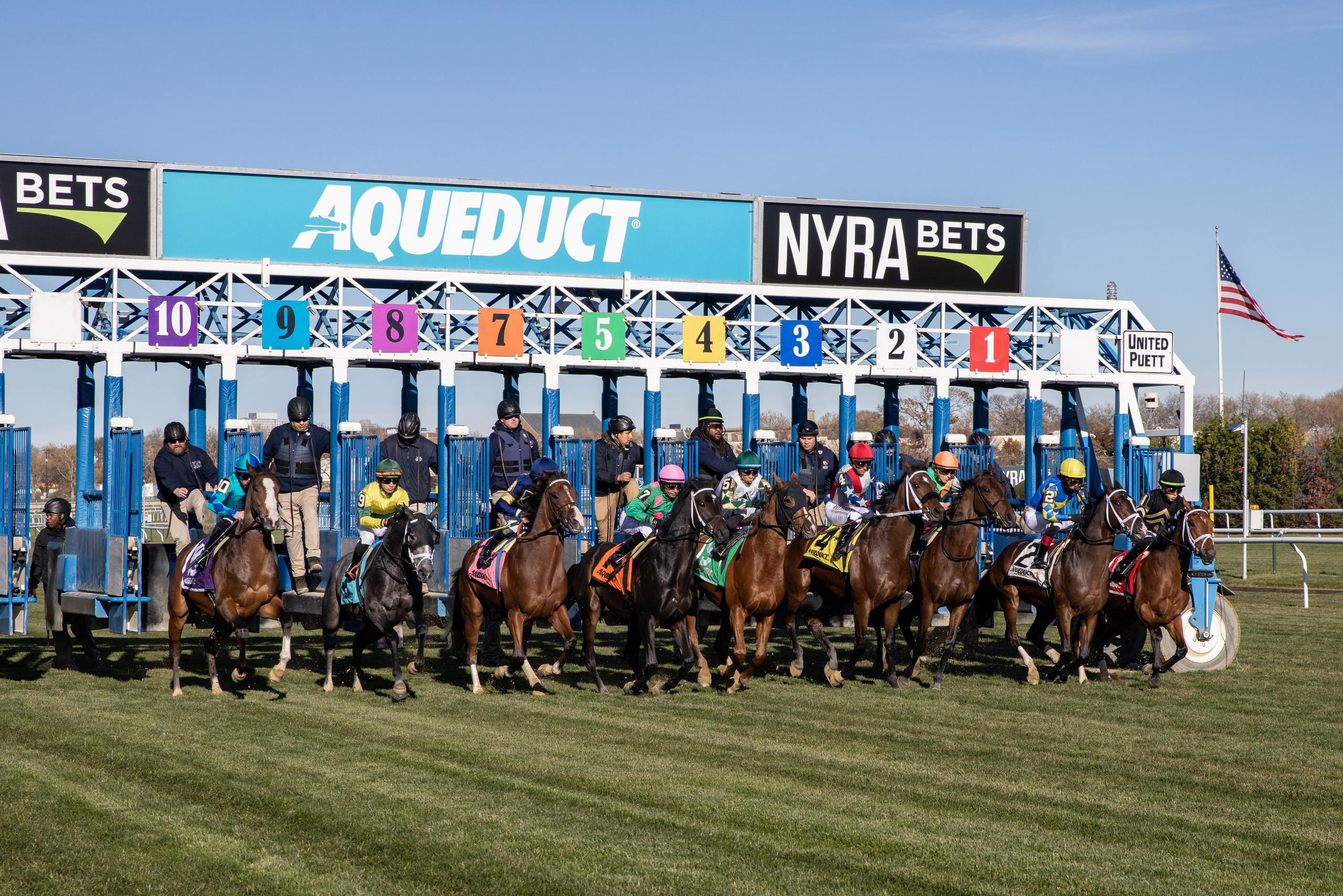 horse racing at Aqueduct race track in Queens, New York.