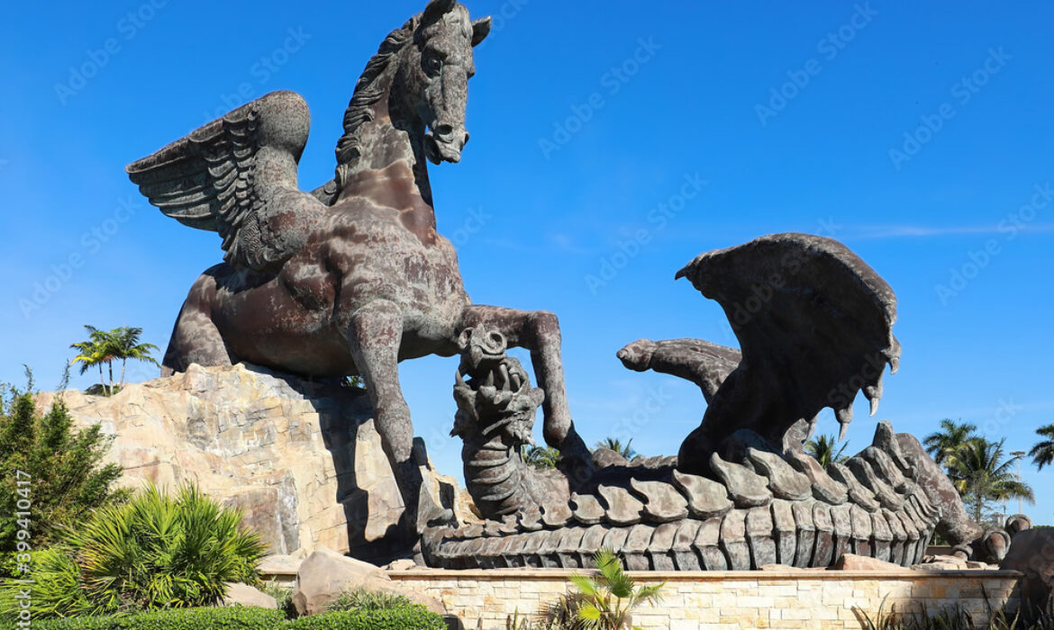 Pegasus and dragon at Pegasus Cup Gulf Stream horse racing