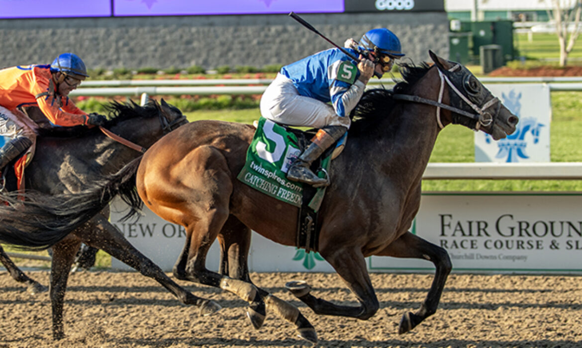 Catching Freedom winning the Louisiana Derby at Fair Grounds