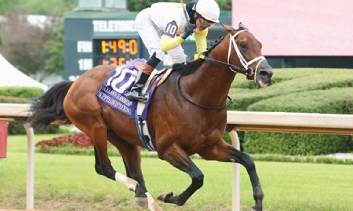 Skippylongstocking winning at Oaklawn Park