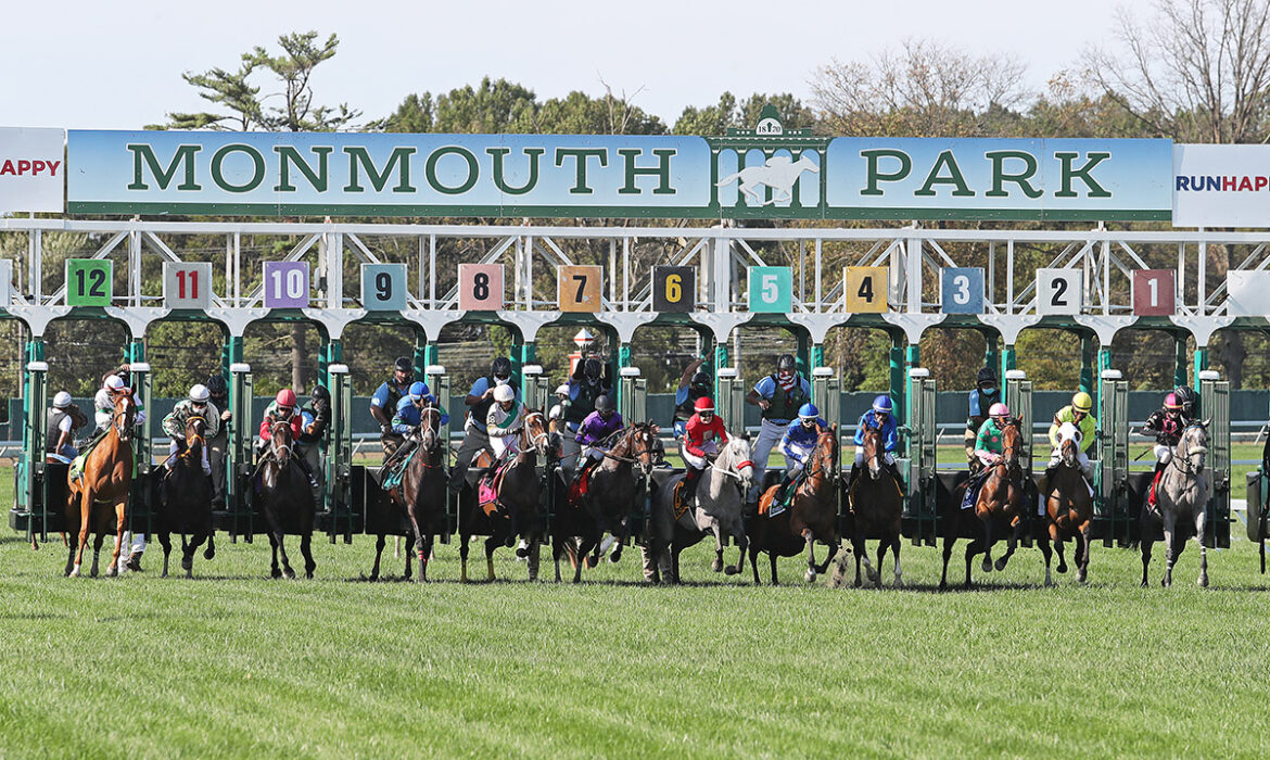 Horse racing at Monmouth Park race track in New Jersey