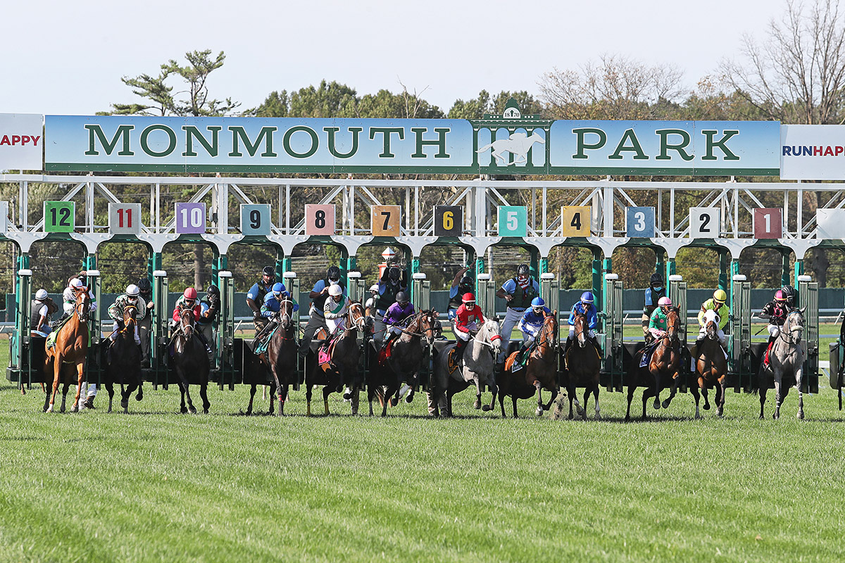 Horse racing at Monmouth Park race track in New Jersey
